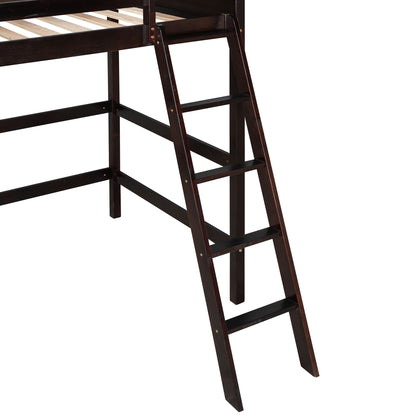 Espresso Solid Wood Twin Loft Bed with Ladder and Safety Guardrail - WoodArtSupply