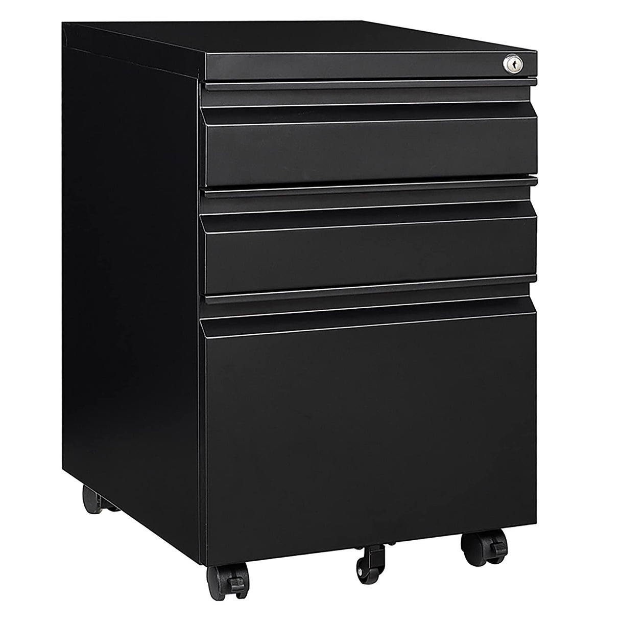AFAIF 3 Drawer Mobile File Cabinet with Lock, Rolling File Cabinet for Home Office, Under Desk Small File Cabinet, Metal Vertical Black Filing Cabinet for Legal/Letter/A4 File, Black AFAIF