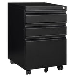 AFAIF 3 Drawer Mobile File Cabinet with Lock, Rolling File Cabinet for Home Office, Under Desk Small File Cabinet, Metal Vertical Black Filing Cabinet for Legal/Letter/A4 File, Black AFAIF