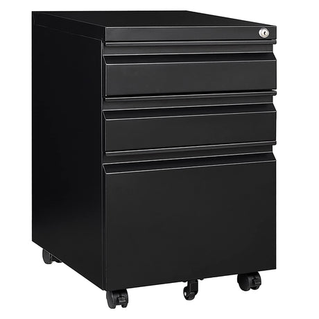 AFAIF 3 Drawer Mobile File Cabinet with Lock, Rolling File Cabinet for Home Office, Under Desk Small File Cabinet, Metal Vertical Black Filing Cabinet for Legal/Letter/A4 File, Black AFAIF