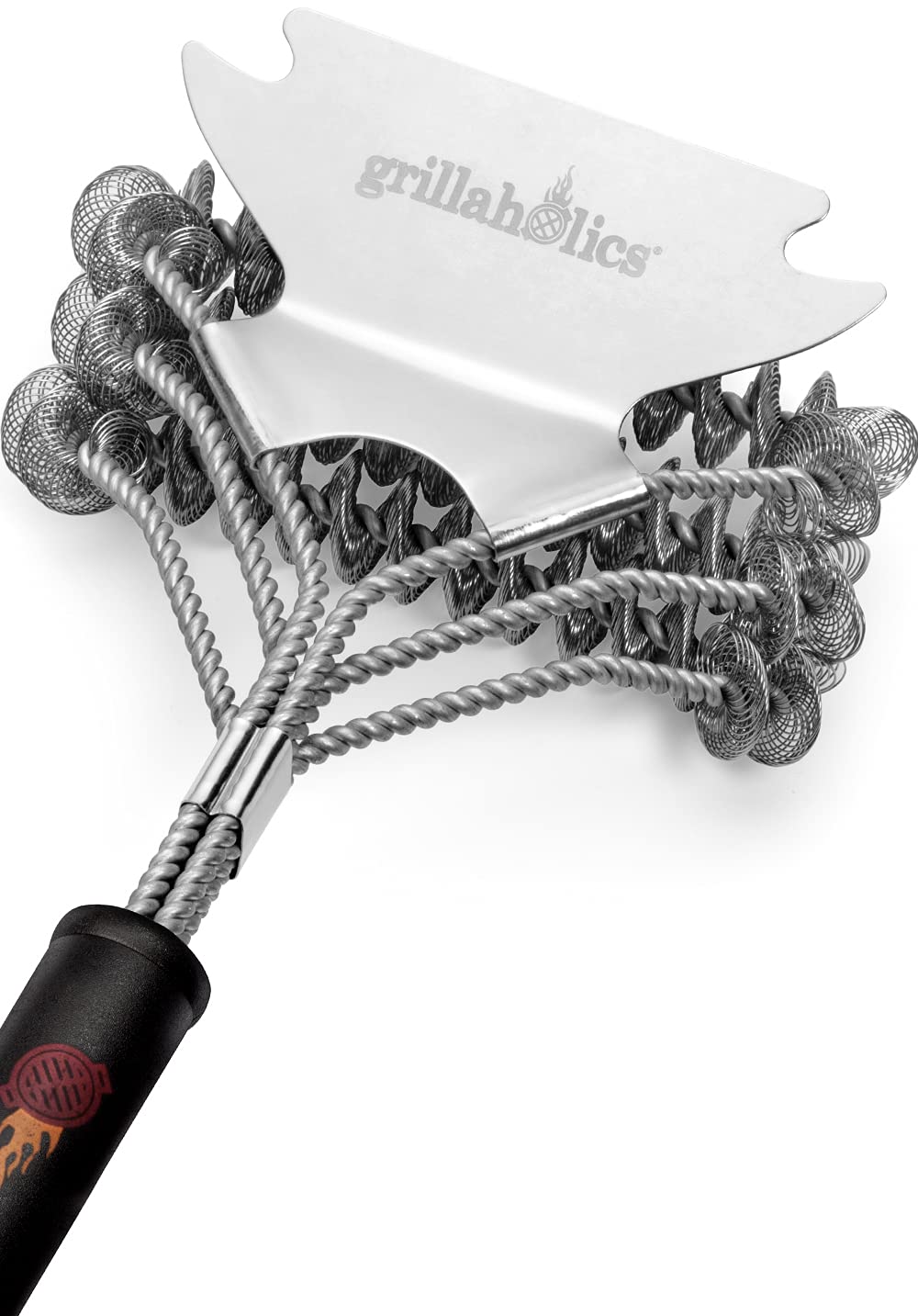 Grillaholics Grill Brush Bristle Free - Safe Grill Cleaning with No Wire Bristles - Professional Heavy Duty Stainless Steel Coils and Scraper - Lifetime Manufacturers Warranty Grillaholics