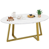 Wolawu Coffee Table White Faux Marble Coffee Table for Living Room,Oval Center Tables Modern Tea Table for Small Space,Wooden Living Room Tables End Table with Sturdy Gold Metal Leg Wolawu