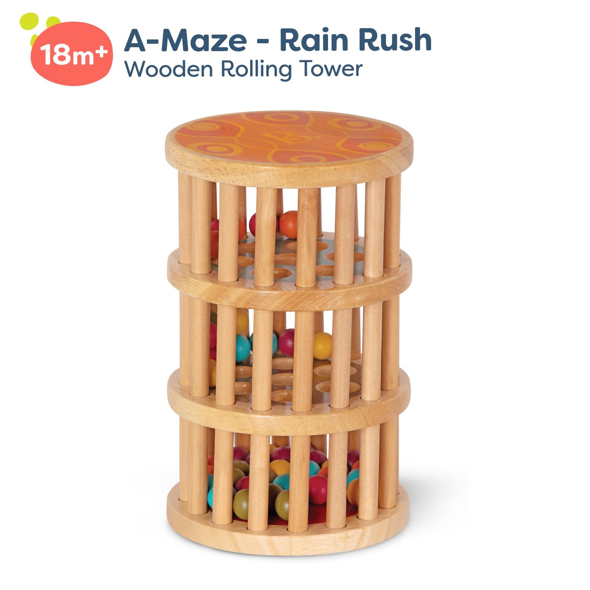 B. toys- A-Maze Rain Rush Dexterity Toy- Crawling Rolling Tower- Developmental Natural Wooden Rainmaker Toy- Toys for Toddlers B. toys
