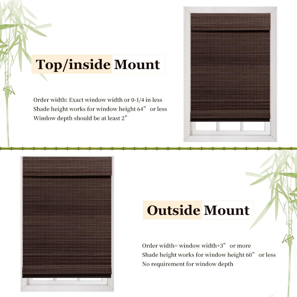 LUCKUP Cordless Bamboo Roman Blinds Shades for Indoor Windows-Blackout Room Darkening Roman Blinds with 6" Valance Cover Enhanced Privacy, 28" W x 64" H LUCKUP