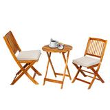 S AFSTAR 3 Pieces Patio Bistro Set, Acacia Wood Folding Bistro Set with Round Coffee Table & Padded Cushion, Outdoor Bistro Table and Chair Set of 2 for Patio, Balcony, Poolside & Porch (Beige) S AFSTAR