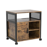 Unikito Lateral File Cabinet, Locking Office Filing Cabinets with Socket and USB Charging Port, Modern Rolling Printer Stand with Storage for A4, Letter Size and File Folders, Rustic Brown Unikito