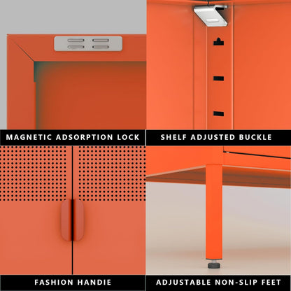 Washsemba 2 Door Metal Accent Cabinet,Orange Metal Storage Cabinet with Adjustable Shelf,2-Tier Office Cabinet,Multipurpose Metal Locker Storage Cabinet for Office Home,Music Studio (Orange) - WoodArtSupply