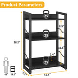 Hosfais Book Shelf Small Bookshelf - 3-Tier Wood Bookcase Industrial Bookshelf Metal Narrow Bookcase Storage Organizer Display Rack for Bedroom Living Room Home Office (Black) Hosfais
