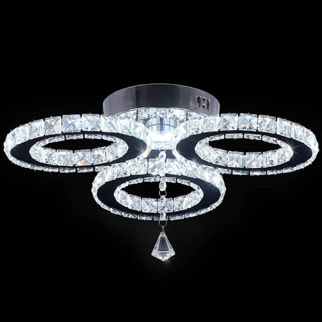 diisunbihuo LED Crystal Ceiling Light 13x3.5 Inches 3 Rings Crystal Chandelier Flush Mount Lighting Fixture for Bedroom Hobby Living Room (Cool White) diisunbihuo