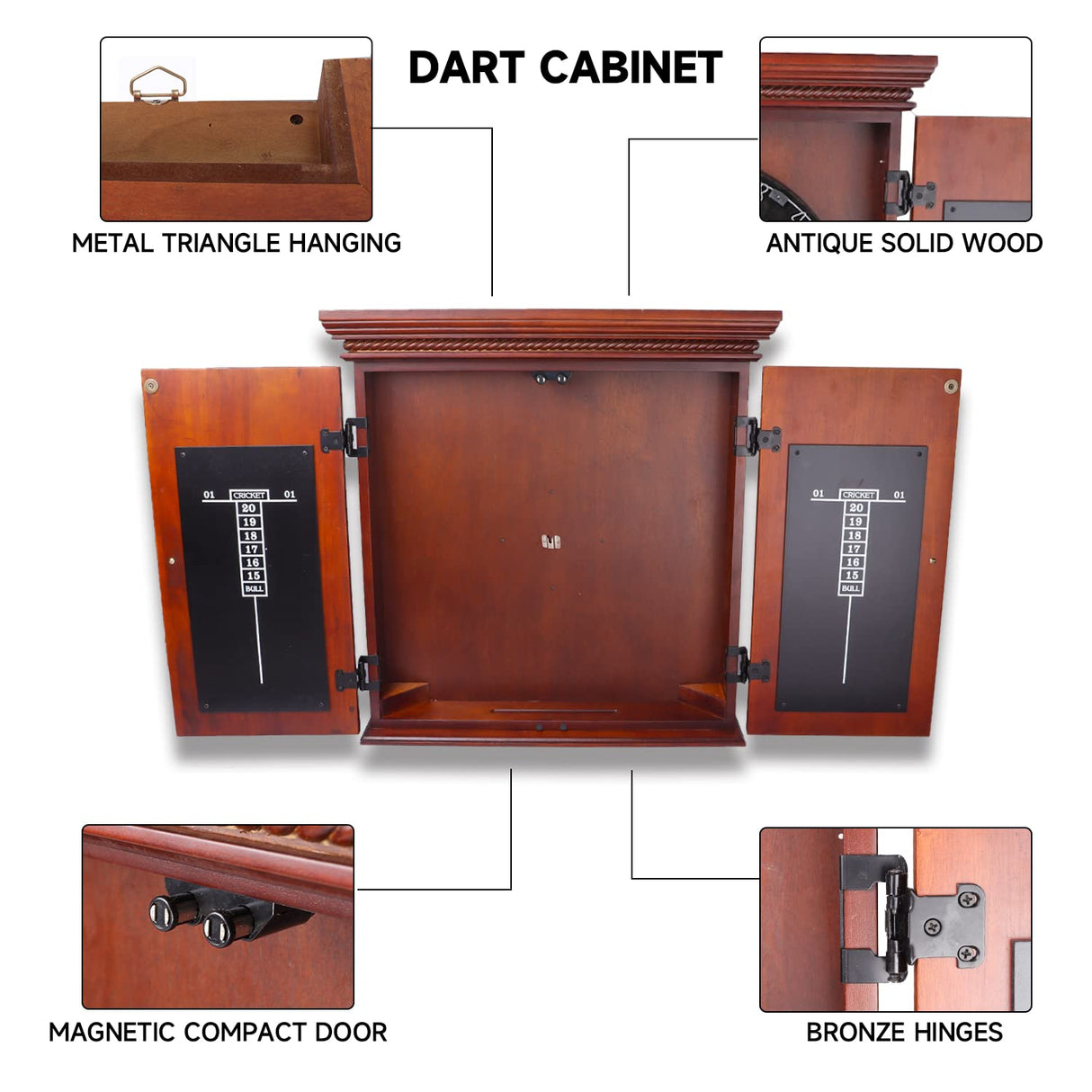 GSE Professional Solid Wood Classic Official Size Dartboard Cabinet with Dart Scoreboard for Game Room. Dart Board & Darts Not Included（Premium Brown） GSE Games & Sports Expert