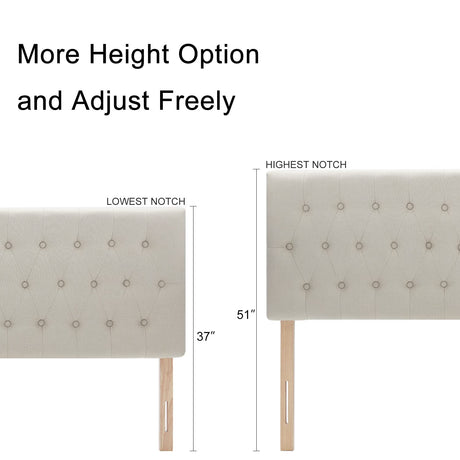 Kingfun Tufted Upholstered Queen Size Bed Headboard in Modern Button Design, Adjustable Solid Wood Head Board, Premium Linen Fabric Padded Headboards in Bedroom (Beige, Queen) Kingfun