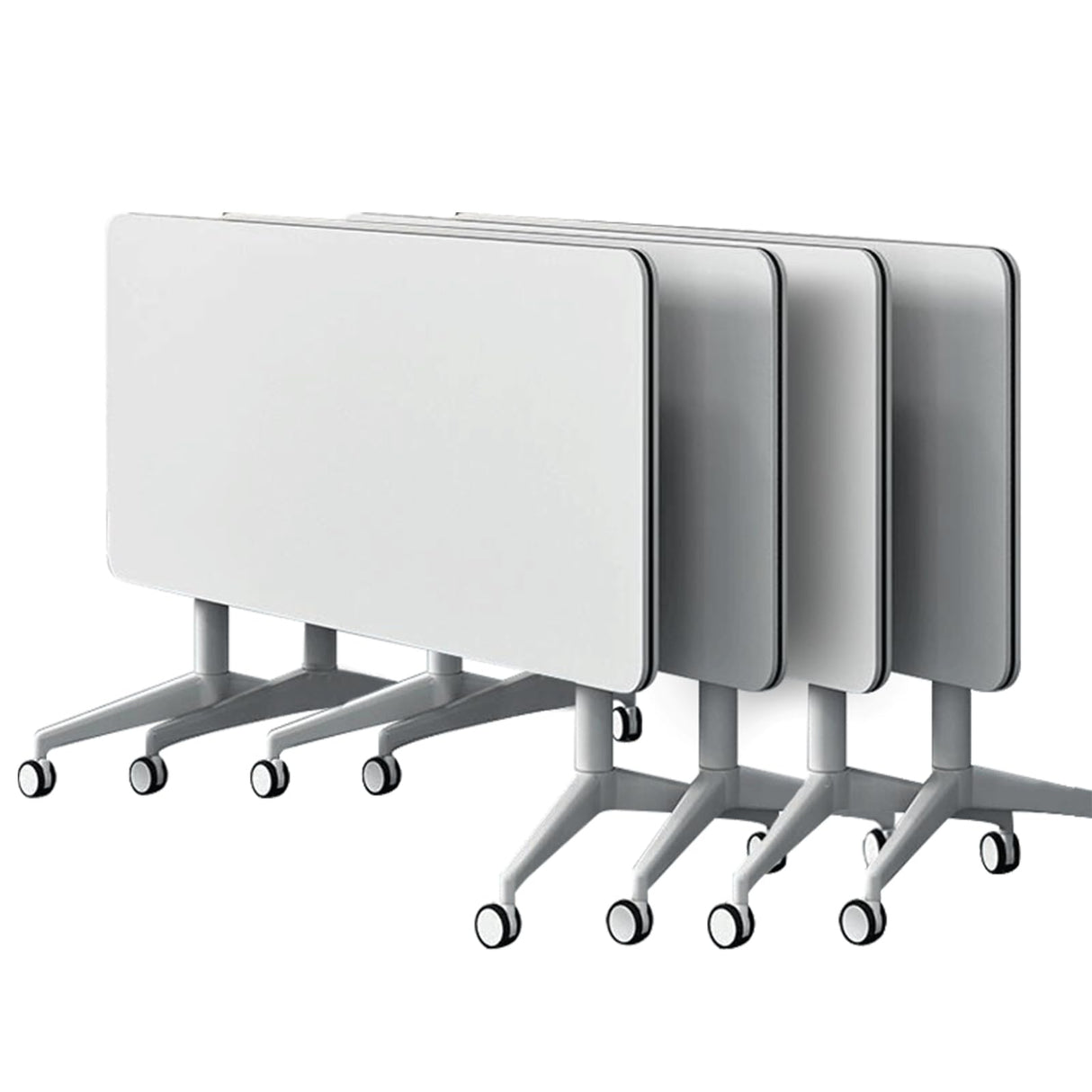 conference table,modern white office folding Flip Top Mobile Training Table 55"D x 21.6"W x 29.5"H The rounded table with wheels is convenient and fast,suitable for office,meeting room,classr ( 4Pcs) Ptosziav