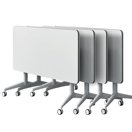 conference table,modern white office folding Flip Top Mobile Training Table 55"D x 21.6"W x 29.5"H The rounded table with wheels is convenient and fast,suitable for office,meeting room,classr ( 4Pcs) Ptosziav