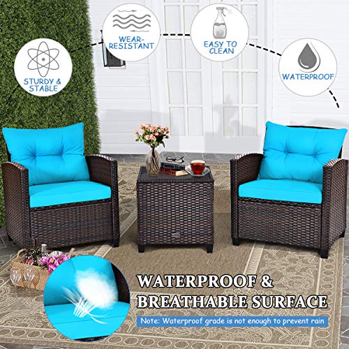 3 PCS Patio Furniture Set, OneSize, Turquoise - WoodArtSupply