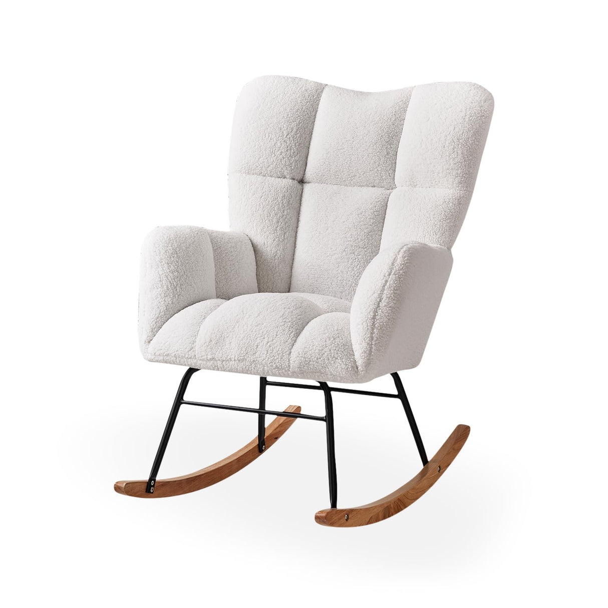 Ugijei Nursery Rocking Chair, Teddy Upholstered Glider Rocker with High Backrest Armchair, Modern Rocking Accent Chairs for Nursery, Living Room, Bedroom, Offices (Ivory) Ugijei