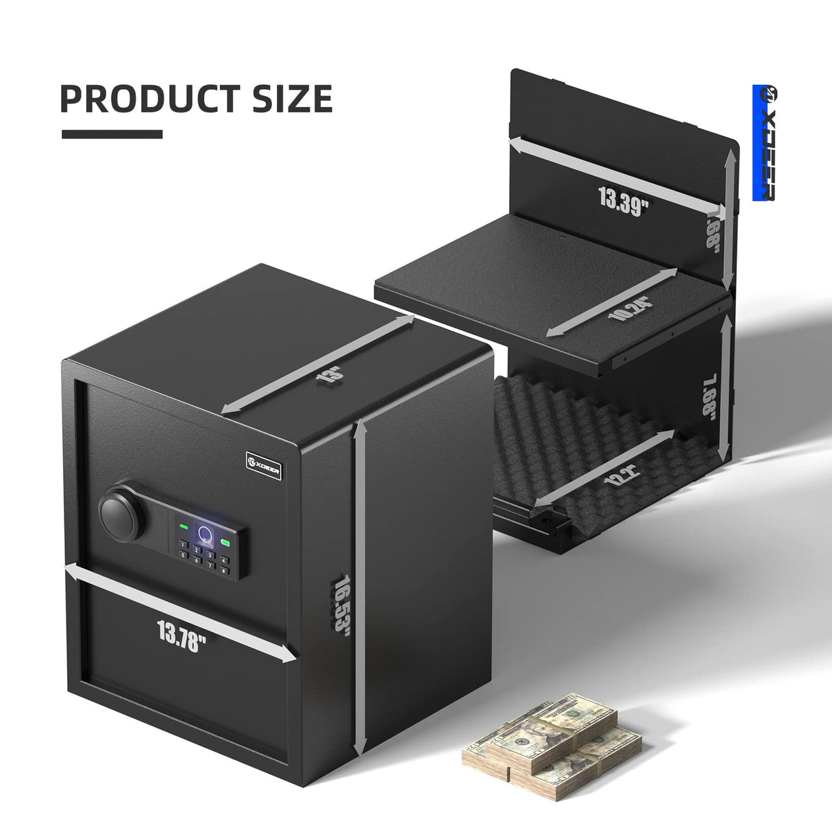 XDeer Biometric Safe Box, Quick-Access Security Safe Box with Upgraded Fingerprint, Steel Handgun Safe Lock Box for Kid/Home/Office (1.69 Cubic Feet) XDeer