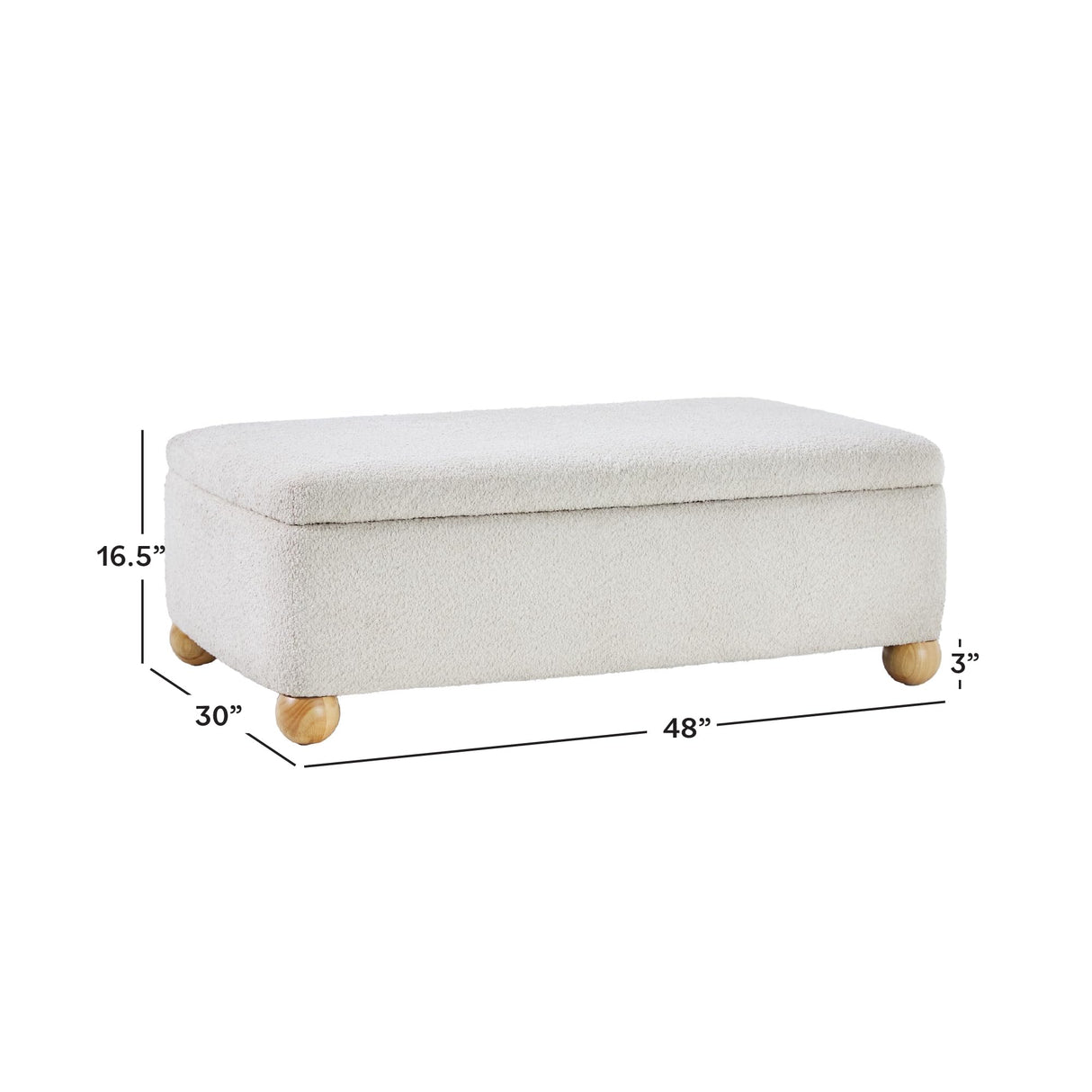 Walker Edison Linley Contemporary Large Storage Bouclé Ottoman with Wood Legs, Ivory Walker Edison