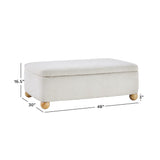 Walker Edison Linley Contemporary Large Storage Bouclé Ottoman with Wood Legs, Ivory Walker Edison
