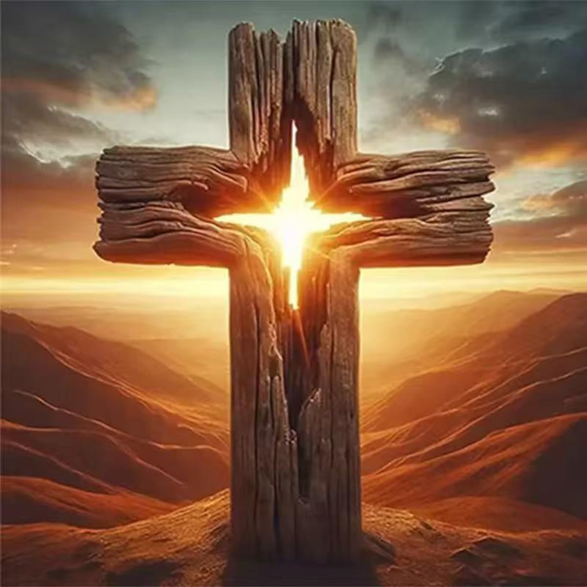 Sunset Cross Diamond Art Kits for Adults,5D Diamond Painting Kit for Christianity,DIY Full Round Drill Gem Arts Religious Diamond Paint by Diamond Dots Wall Art Decor 13.8x13.8 Inch GEMFAMILY