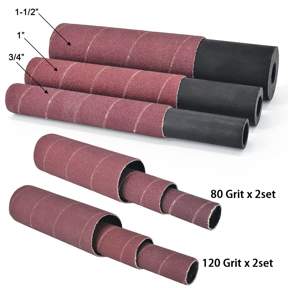scottchen PRO Spindle Sander Adaptor 4-1/2" x 1/2" with Rubber Sanding Drum Kit OD 3/4", 1", 1-1/2" and Sandpaper Sleeves Grit# 80,120 - S/10 - WoodArtSupply