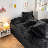 chovy Kids Girls Faux Fur Black Comforter Sets Twin/Full - 3PC Bed Set Skin Friendly Soft Warm Comfortable Classical Rabbit Plush Velvet Flannel Fluffy Fuzzy Bedding（Comforter x 1 Pillowcases x 2） chovy