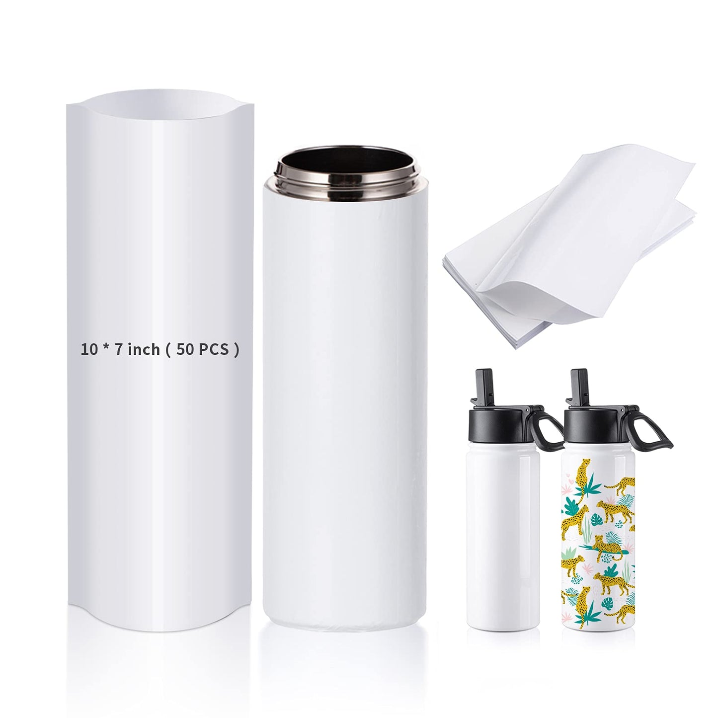 PYD Life Sublimation Blanks Shrink Wrap Film,10 x 7 Inch Sublimation Shrink Sleeves for Sublimation Tumblers Mugs,Heat Sublimation Shrink Wrap for 11 OZ 30 OZ Sublimation Mugs Tumbler 50 PCS,White