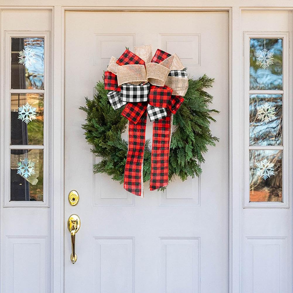 Farmhouse Christmas Tree Topper Western Tree Topper Country Tree Topper Buffalo Plaid Christmas Tree Topper Burlap Bow Black White and Red Christmas Decorations Rustic Xmas Decor Home Decor Handmade