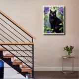 MaiYiYi Black Cat Diamond Painting by Numbers, 5D Full Round Drill Pet Cat Diamond Painting Cross Stitch Kit, Flower Cat Diamond Dots Art for Adult Beginners Home Wall Art Decor (30X40 CM) MaiYiYi