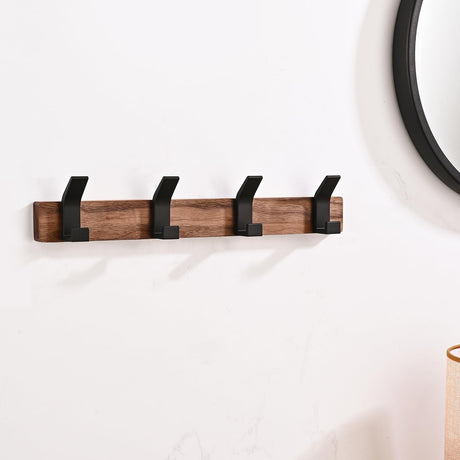 Jadorn Coat Rack Wall Mount - 15.7 Inches Walnut Wood Coat Hooks Coat Rack Wall Mount with 4 Hooks Black Aluminum Coat Hooks for Hanging Coat Hat Bag Hat Rustproof Coat Hanger Jadorn