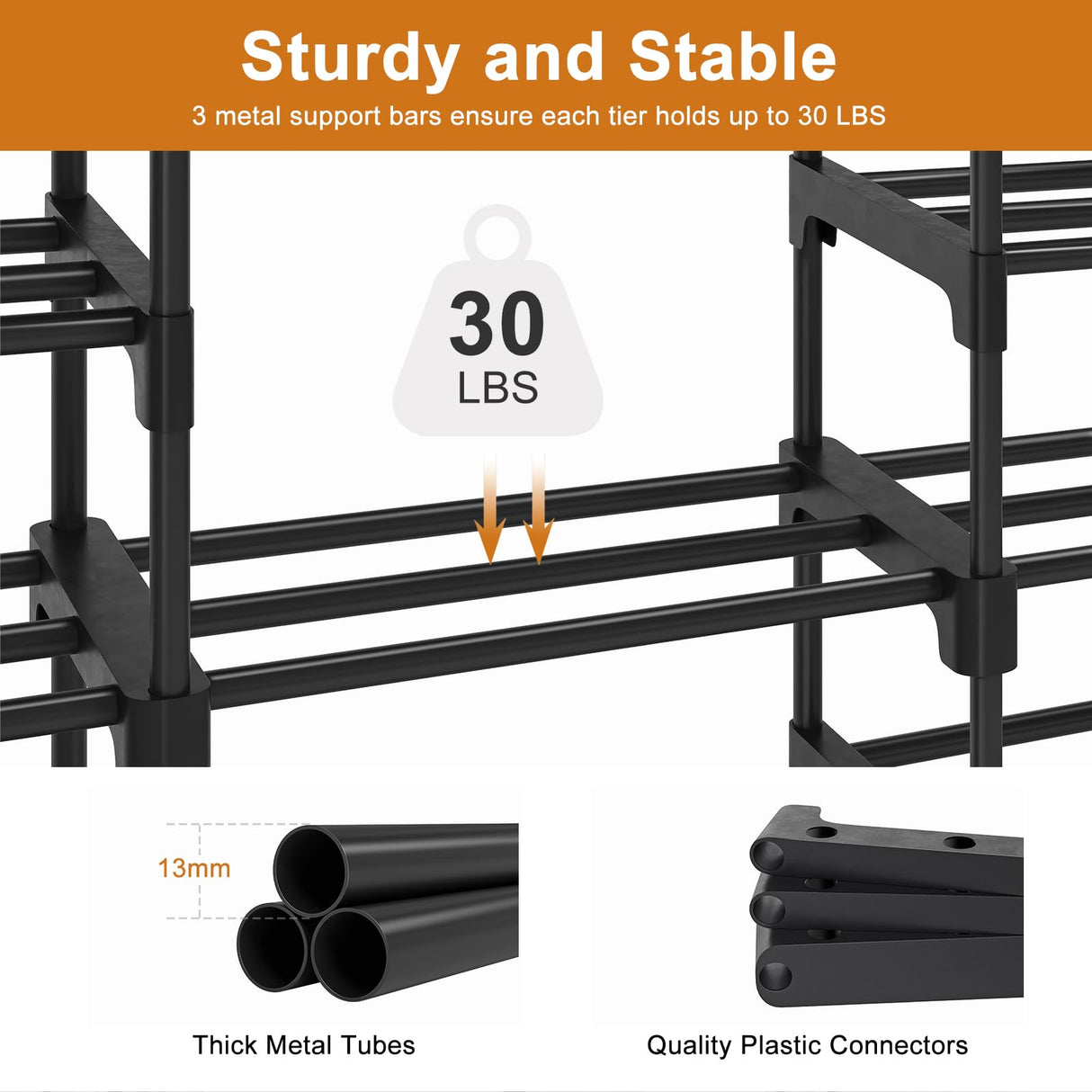 WOWLIVE 9 Tiers Large Shoe Rack Storage Organizer for Closet 50-55 Pairs Shoe Tower Unit Shelf Stackable Shoe Rack with Metal Pipes Plastic Connectors Black(SSS3B9) WOWLIVE