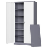 Letaya Metal Storage Cabinet with Lock Door and 5 Shelves,6 Tier Steel Garage Tool Cabinet for Home Office Utility Room 72" H X 36" W X18 D (White Gray) Letaya