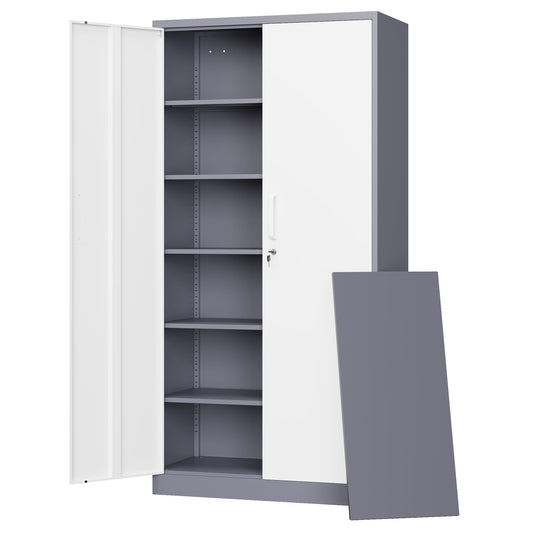 Letaya Metal Storage Cabinet with Lock Door and 5 Shelves,6 Tier Steel Garage Tool Cabinet for Home Office Utility Room 72" H X 36" W X18 D (White Gray) - WoodArtSupply