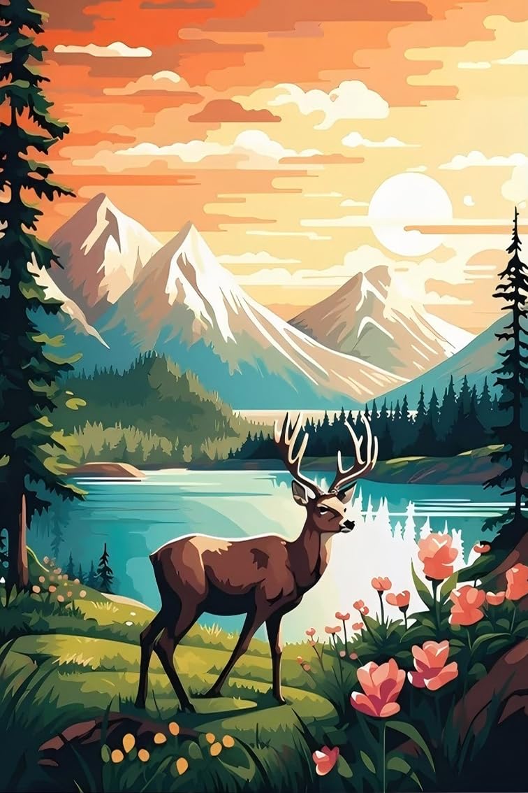 6 Pack Sunset Paint by Numbers Kit for Adults, Adult Paint by Number Kits with Easel, Landscape Paint by Numbers for Adults, DIY Acrylic Painting on Canvas for Home Wall Art Decor 8x12 Inch CraftCraze