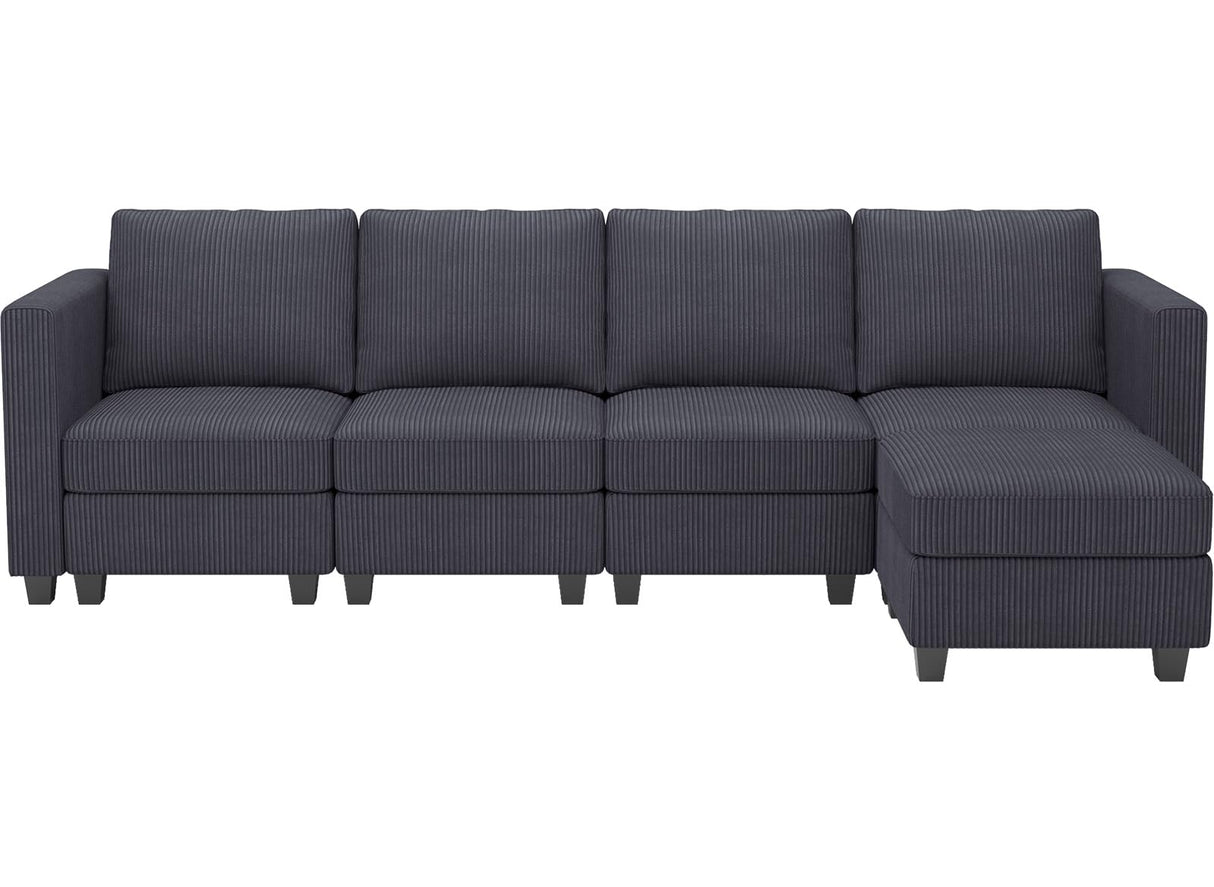 Belffin Modular Sectional Couch with Storage Ottoman L Shape Corduroy Sectional Sofa with Chaise Convertible Modern Sectional Sofa Couch Dark Grey Belffin