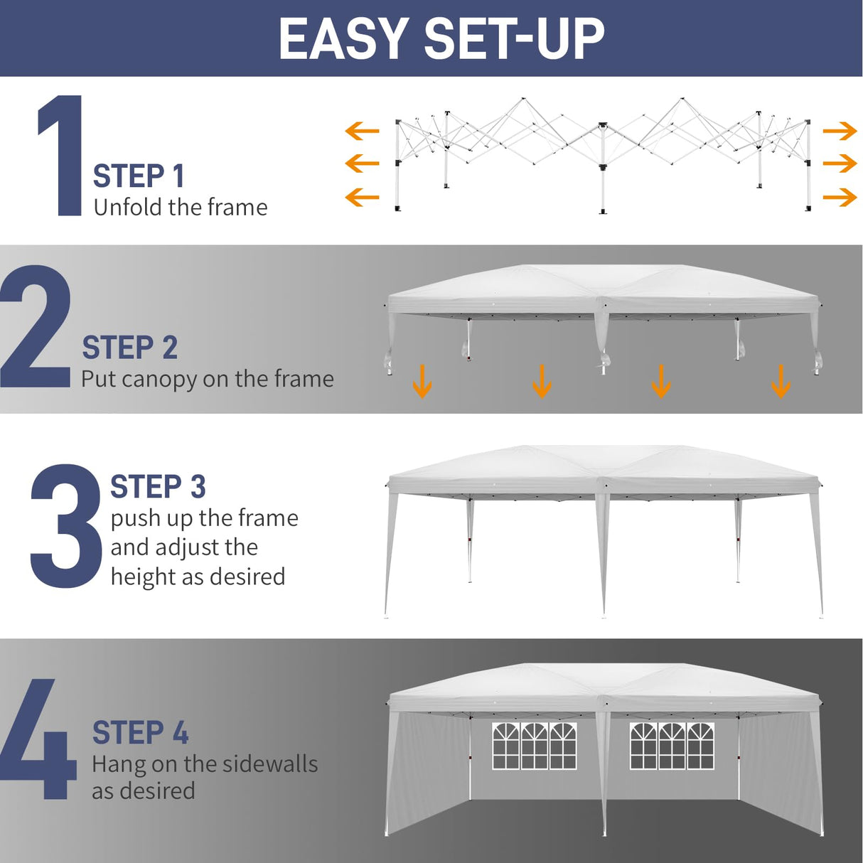 Outvita 10x20ft Ez Pop Up Canopy, Portable Instant Canopy Tent with 4 SideWalls for Outdoor Events, Party, Wedding, Birthday,Graduation Outvita