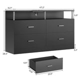 AOGLLATI Black Dresser for Bedroom with Charging Station, Bedroom Dressers with 4 Drawer, Dressers & Chests of Drawers with Column Design,Modern Led Wide Dresser for Living Room, Black AOGLLATI