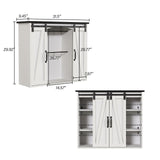 4ever2buy Farmhouse Coffee Bar with Storage, 31.5 Inch Floating Kitchen Wall Cabinet with 6 Hooks for Wall, Wall Mount Cabinet with Barn Door for Living Room, White Kitchen Wall Cabinet 4ever2buy