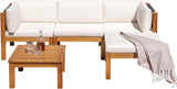 Greesum 5 Pieces Small Patio Sofa, Acacia Wood Outdoor Conversation Sets with Tea Table for Garden Porch and Backyard, Beige Greesum