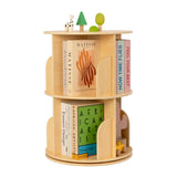 OOOK 2 Tier Rotating Bookshelf, Small Corner Bookshelf Floor Standing Wooden Narrow Bookcase Organizer for Kidsroom, Bedroom, Living Room OOOK