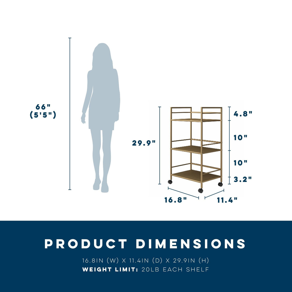 Novogratz Helix Small Bar Cart for the Home, 3 Tier Rolling Cart With Wheels, Kitchen Cart with Storage for Beverages and Wine, Gold Novogratz