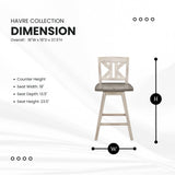 Lexicon Swivel Counter Height Bar Stools-Set-of-2, Modern Solid Wood Kitchen Stools Counter Height, High Back, Swivel Seat, Footrest for Kitchen Island, Easy Assembly, X-Back, 24" SH, White Lexicon