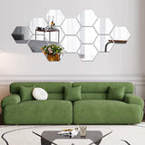Mirror Wall Stickers, 12PCS Hexagon Mirror Art DIY Home Decorative Hexagonal Acrylic Wall Sheet Plastic Tiles Home Living Room Bedroom Sofa TV Background Wall Decal Decoration (Silver) MCLEULLA