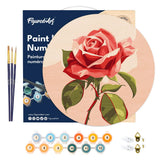 Figured'Art Paint by Numbers Kit for Adults on Wood Slice, 11.8in Diameter - Red Rose - Craft Art Painting DIY Canvas Figured'Art