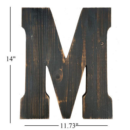 Big Letter Wall Art for Living Room, Bathroom, Bedroom, and Home Decor, Rustic Farmhouse Lettering for Family Last Names, Large Decorative Wood, 14” x 10” (Big M)