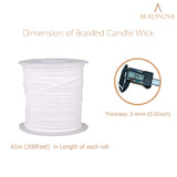 BEADNOVA Braided Candle Wick Spool 200 ft Cotton Roll Core Braided Wick for Candle Making and DIY (61m/67yard/200 Foot) BEADNOVA