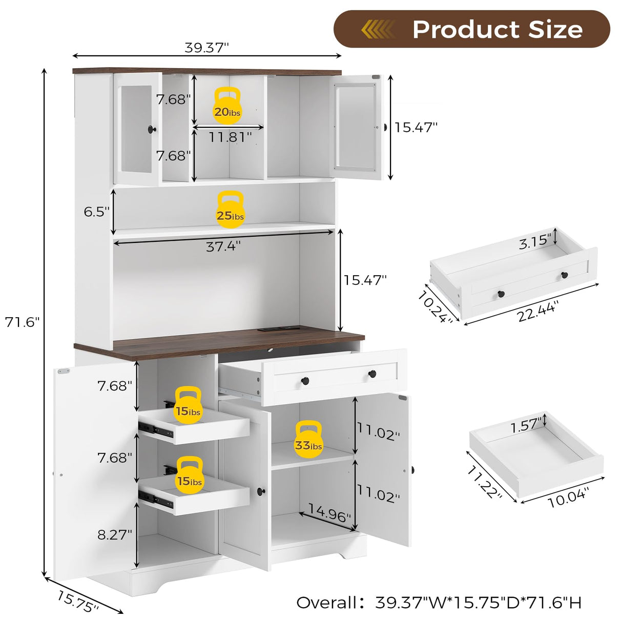 Hasuit 71.6" Tall Kitchen Pantry Storage Cabinet, Modern Kitchen Hutch Cabinet with Doors and Shelves, Freestanding Food Pantry with Large Storage Drawer for Dining Room, Living Room, White Hasuit