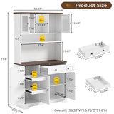 Hasuit 71.6" Tall Kitchen Pantry Storage Cabinet, Modern Kitchen Hutch Cabinet with Doors and Shelves, Freestanding Food Pantry with Large Storage Drawer for Dining Room, Living Room, White Hasuit