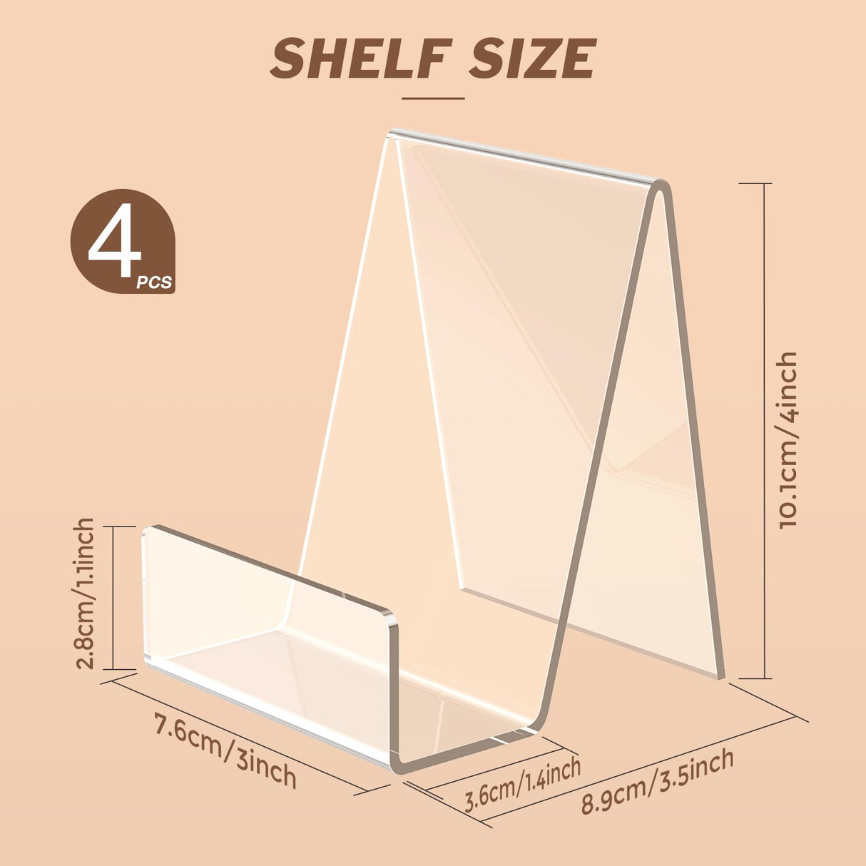 Suneerplay 4 Pack Acrylic Book Stand, Book Holder for Display, Clear Easel Stand for Display, Display Holder for Postcard, CD, Frame, Picture, Magazine, Plate, Phone, Sticker Suneerplay