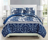 Mk Collection 3pc Full/Queen Bedspread Coverlet Set Quilted Floral White Navy Blue Over Size New #186 MK Home