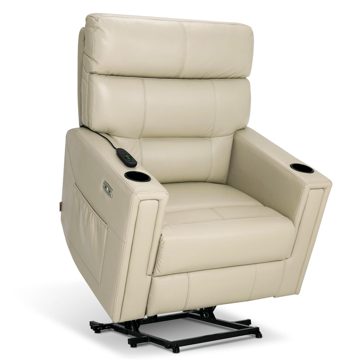 MCombo Triple Motor Oversized Lay Flat Power Lift Recliner Chair with Infinite Position, for 380lbs and Heights 5'7''-6'6" Big and Tall People, Adjustable headrest, Faux Leather R7177 (Cream White) MCombo